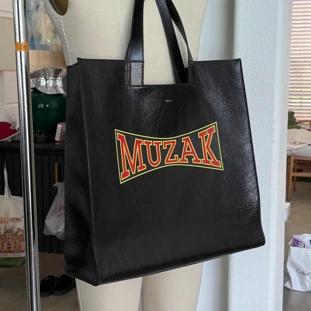 Bally x DJ‎ Leo Mas Muzak-print tote bag, Black leather